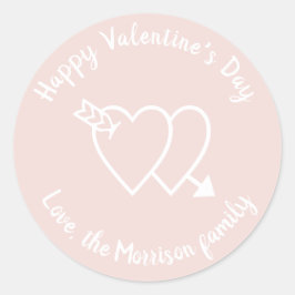 Pegatina Redonda Feliz Día de San Valentín, personalizado de corazo