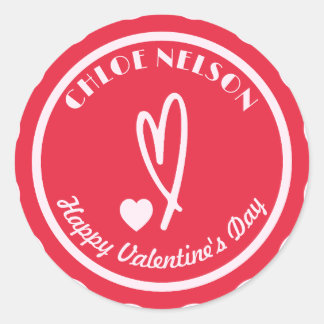 Pegatina Redonda Feliz Día de San Valentín personalizado | Nombre p