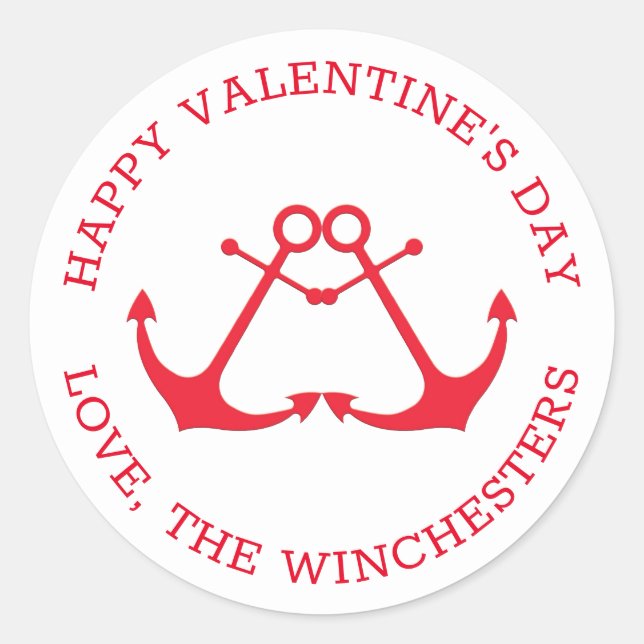 Pegatina Redonda Feliz Día de San Valentín presentadores náuticos p (Anverso)