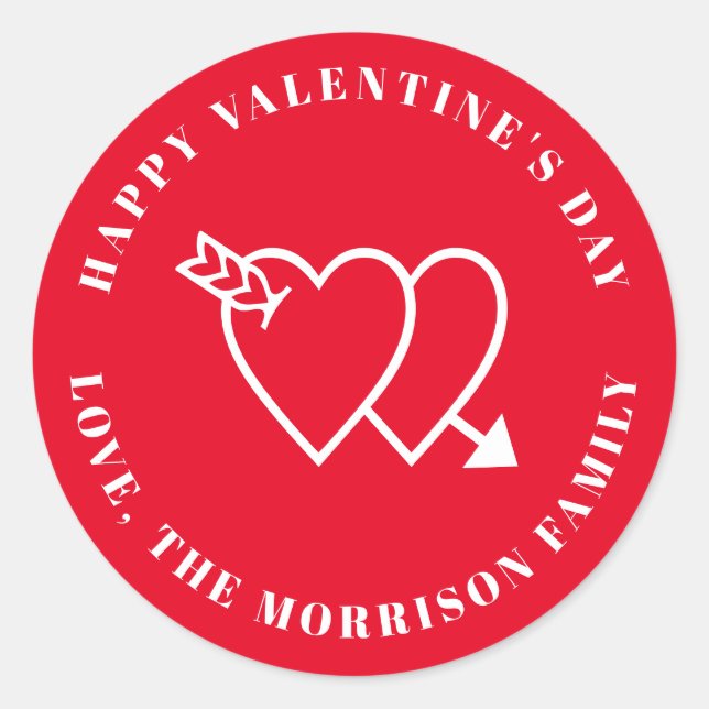 Pegatina Redonda Feliz Día de San Valentín rojo lindo corazón perso (Anverso)