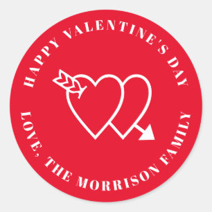 Pegatina Redonda Feliz Día de San Valentín rojo lindo corazón perso