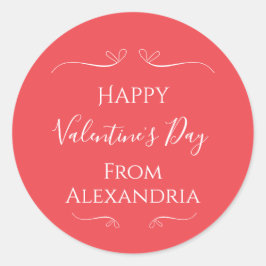 Pegatina Redonda Feliz Día de San Valentín Rojo rosa