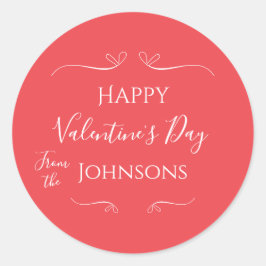 Pegatina Redonda Feliz Día de San Valentín Rojo rosa moderno