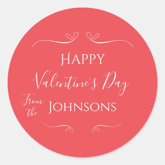 Pegatina Redonda Feliz Día de San Valentín Rojo rosa moderno (Anverso)