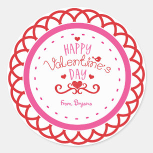 Pegatina Redonda Feliz día de San Valentín Rojo y Rosa Sticker Lind