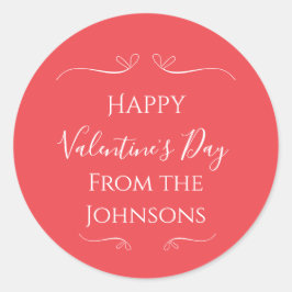 Pegatina Redonda Feliz día de San Valentín Rosa Rojo De Nombre de l