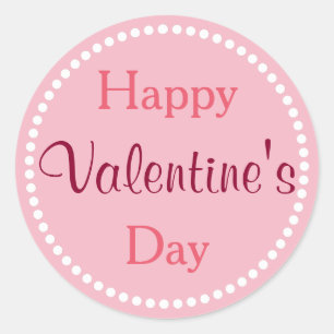 Pegatina Redonda Feliz día de San Valentín, rosa y blanco