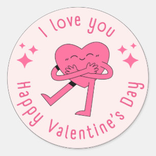 Pegatina Redonda feliz día de San Valentín, rosa y rojo, corazones