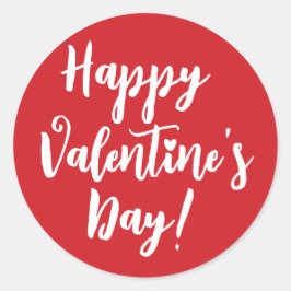Pegatina Redonda Feliz Día de San Valentín tipografía roja moderna 