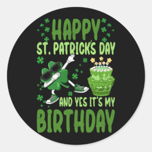 Pegatina Redonda Feliz Día de Santo Patrocinio Cumpleaños Shamrock