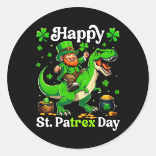 Pegatina Redonda Feliz día de St Pat-rex Día de San Patricio Leprec