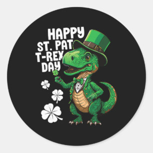 Pegatina Redonda Feliz día de St Pat T-rex Día de San Patricio Dino