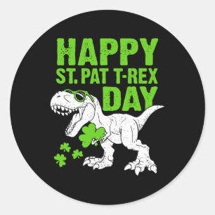 Pegatina Redonda Feliz día de St Pat Trex Día de San Patricio Dinos