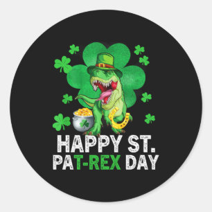 Pegatina Redonda Feliz día de St Pat Trex Dinosaurio Niño St Patric