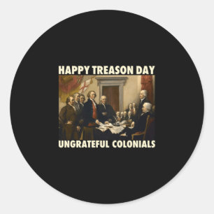 Pegatina Redonda Feliz día de traición de hombres colonos ingratos 