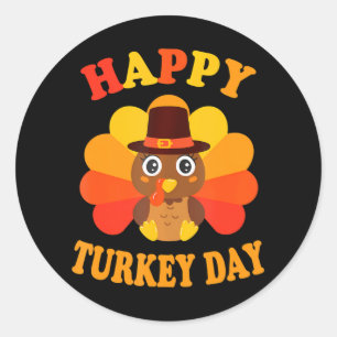 Pegatina Redonda Feliz Día de Turquía bebé de Acción de Gracias, ni