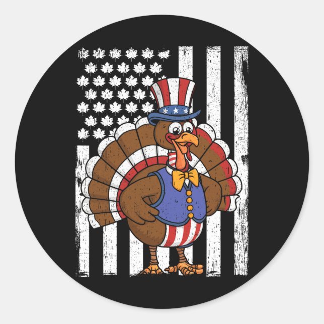 Pegatina Redonda Feliz Día de Turquía Día de Acción de Gracias Band (Anverso)