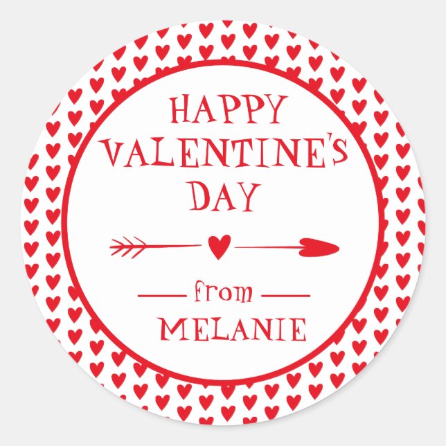 PEGATINA REDONDA FELIZ DÍA DE VALENTINE | CORAZÓN DE FLECHA ROU CLÁ (Anverso)