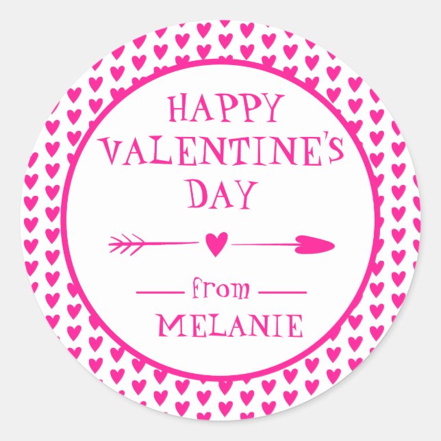 PEGATINA REDONDA FELIZ DÍA DE VALENTINE | CORAZONES DE FLECHA (Anverso)