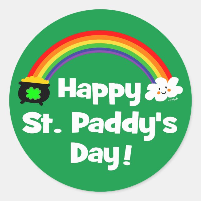 Pegatina Redonda Feliz Día del Arcoiris en St Paddy (Anverso)