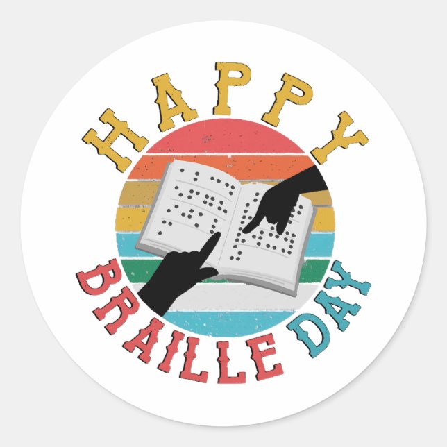 Pegatina Redonda Feliz Día del Braille (Anverso)