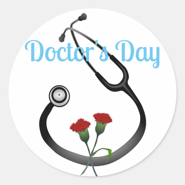 Pegatina Redonda Feliz Día del Médica Stethoscope (Anverso)