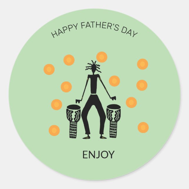 Pegatina Redonda Feliz Día del Padre, celebración de la silueta (Anverso)