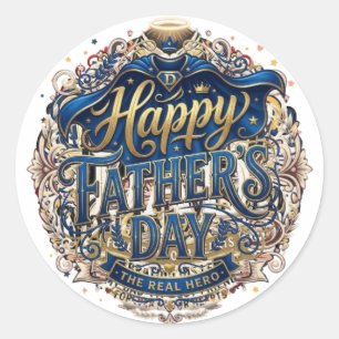 Pegatina Redonda Feliz Día del Padre El Verdadero Héroe Clásico Vin