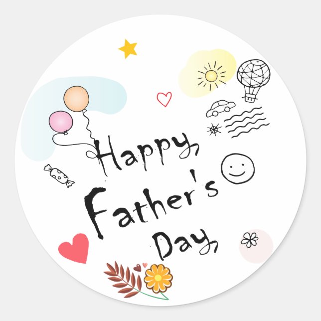 Pegatina Redonda ¡Feliz Día del Padre! Mano dibujada (Anverso)