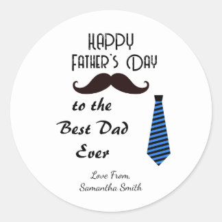 Pegatina Redonda Feliz Día del Padre Mejor Papá del Mundo Bigote Co