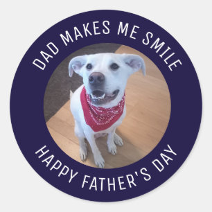 Pegatina Redonda Feliz Día del Padre, papá me hace sonreír foto de 