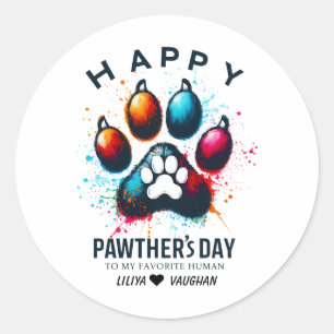Pegatina Redonda Feliz Día del Padre Perro Acuarela Papá 