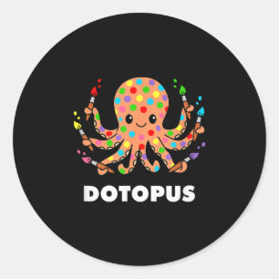 Pegatina Redonda Feliz Día del Punto Octopus Dotopus Gracioso Pun A
