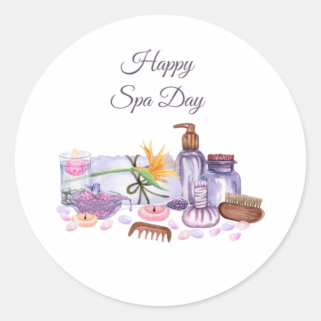 Pegatina Redonda Feliz Día del Spa - Colección de Accesorios para S (Anverso)