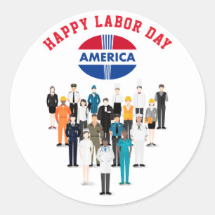 Pegatina Redonda Feliz Día del Trabajo América