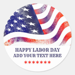 Pegatina Redonda Feliz Día del Trabajo Bandera Americana