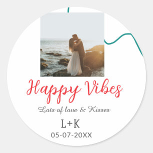 Pegatina Redonda Feliz día festivo de Vibes nombre de pareja fecha 