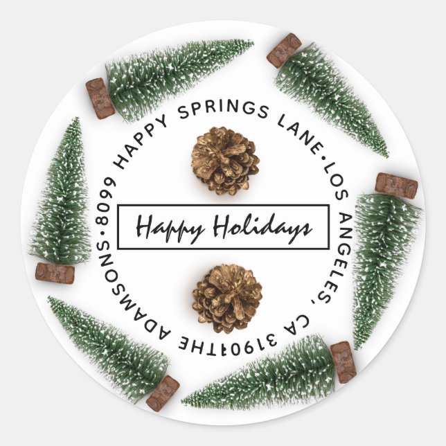 Pegatina Redonda Feliz Día festivo Dirección Nombre de la familia D (Anverso)