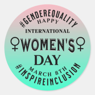 Pegatina Redonda Feliz Día Internacional de la Mujer   8 de marzo