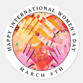 Pegatina Redonda Feliz Día Internacional de la Mujer 8 de marzo