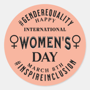 Pegatina Redonda Feliz Día Internacional de la Mujer 8 de marzo