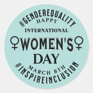 Pegatina Redonda Feliz Día Internacional de la Mujer 8 de marzo