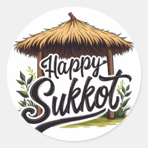 Pegatina Redonda Feliz Día Judío de Sukkot Hanukkah