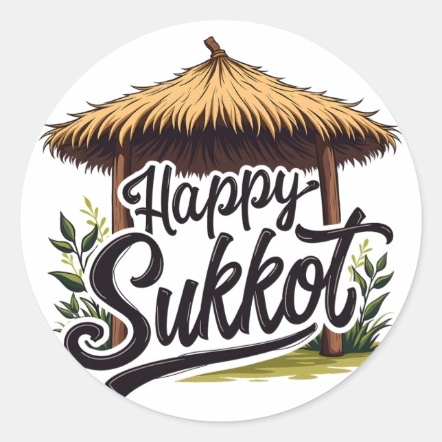 Pegatina Redonda Feliz Día Judío de Sukkot Hanukkah (Anverso)