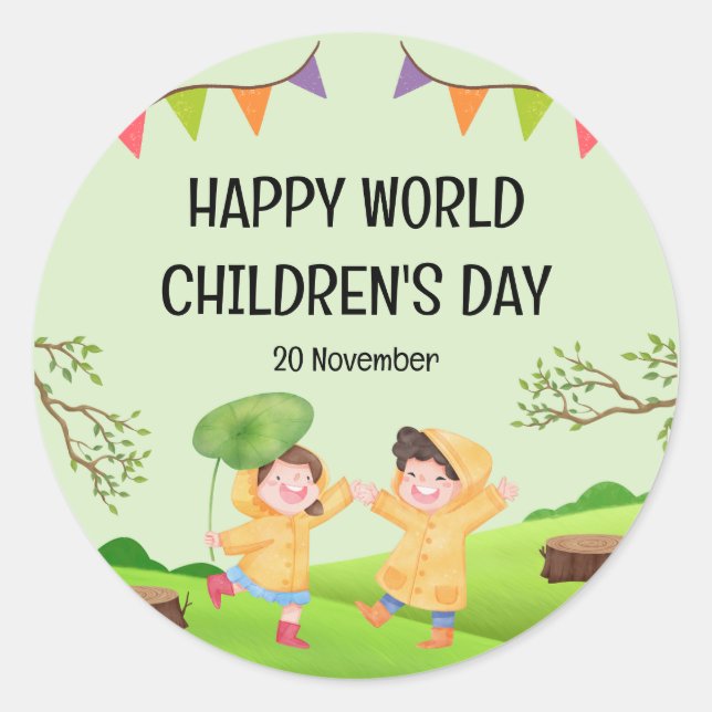 Pegatina Redonda Feliz Día Mundial de la Infancia | 20 de noviembre (Anverso)