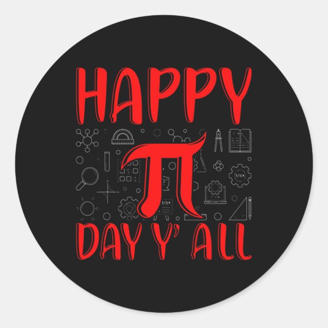 Pegatina Redonda Feliz Día Pi Diez Famoso Símbolo Pi Hombres Pie (Anverso)