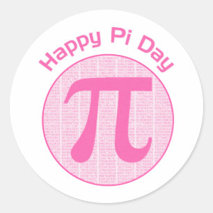 Pegatina Redonda Feliz Día Pi números rosados