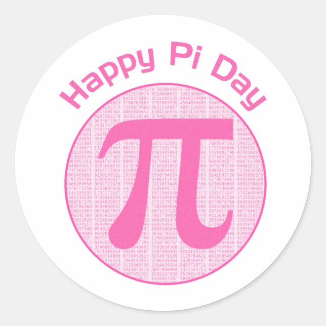 Pegatina Redonda Feliz Día Pi números rosados (Anverso)