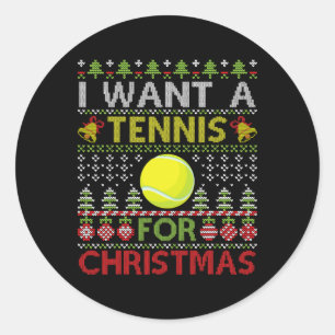 Pegatina Redonda Feliz Día, Quiero Tenis Para Navidades Feo Navidad