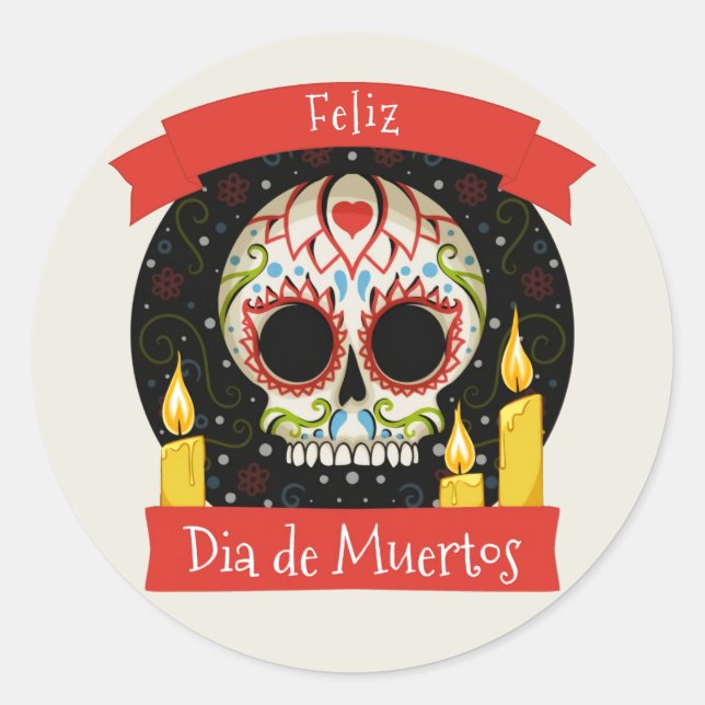 Pegatina Redonda Feliz diapositiva de Muerto | día de los muertos (Anverso)